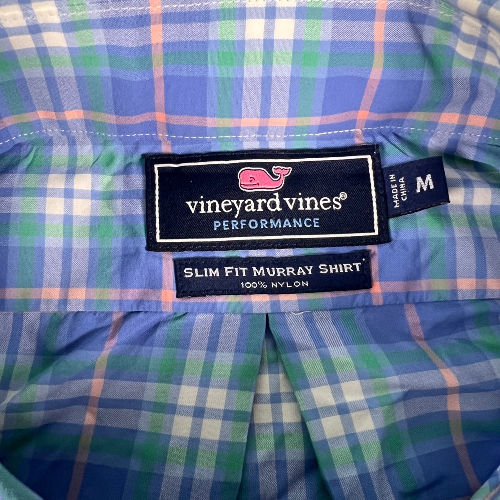 Vineyard Vines Performance Blue Plaid Button Down Slim Fit Murray Shirt Medium - Picture 4 of 7